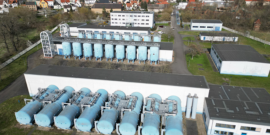 Eine Luftaufnahme des alten Wasserwerks Beesen. 
