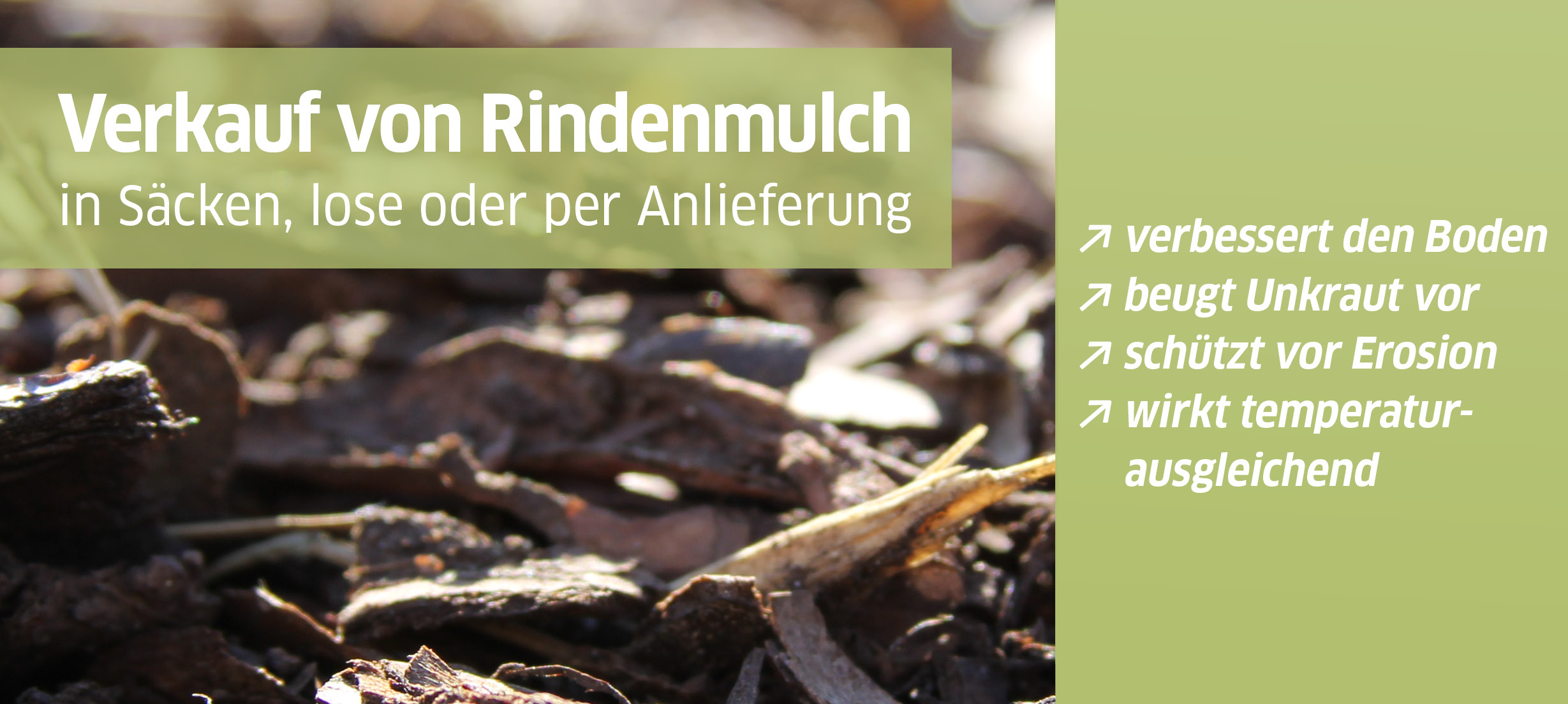 Verkauf von Rindenmulch - lose, in Säcken oder per Anlieferung