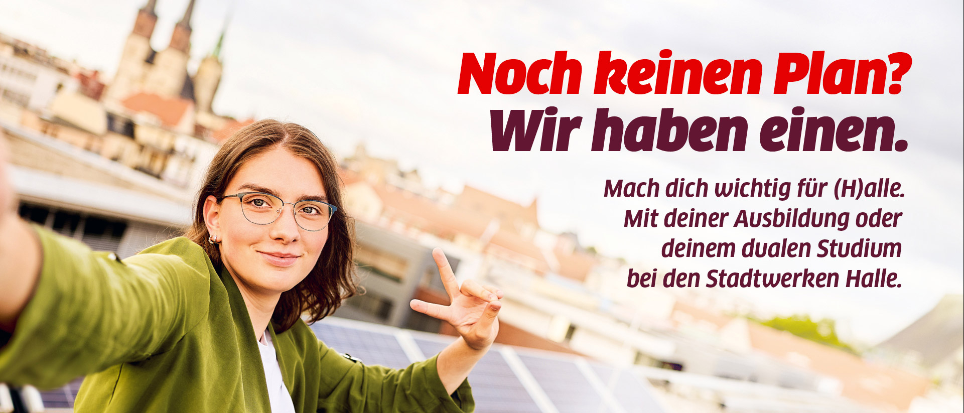 Junge Frau und Kampagnentext.